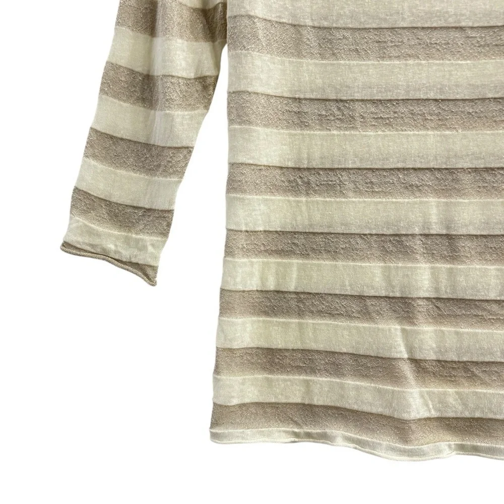 Tory Burch Metallic Stripe Knit Top Women’s M Beige Ivory 3/4 Sleeve NWT